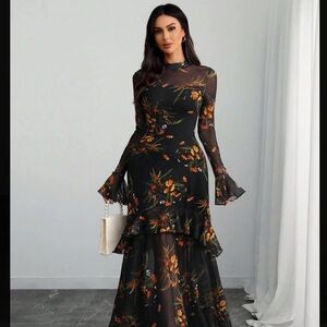 Floral Black Sheer Maxi Dress